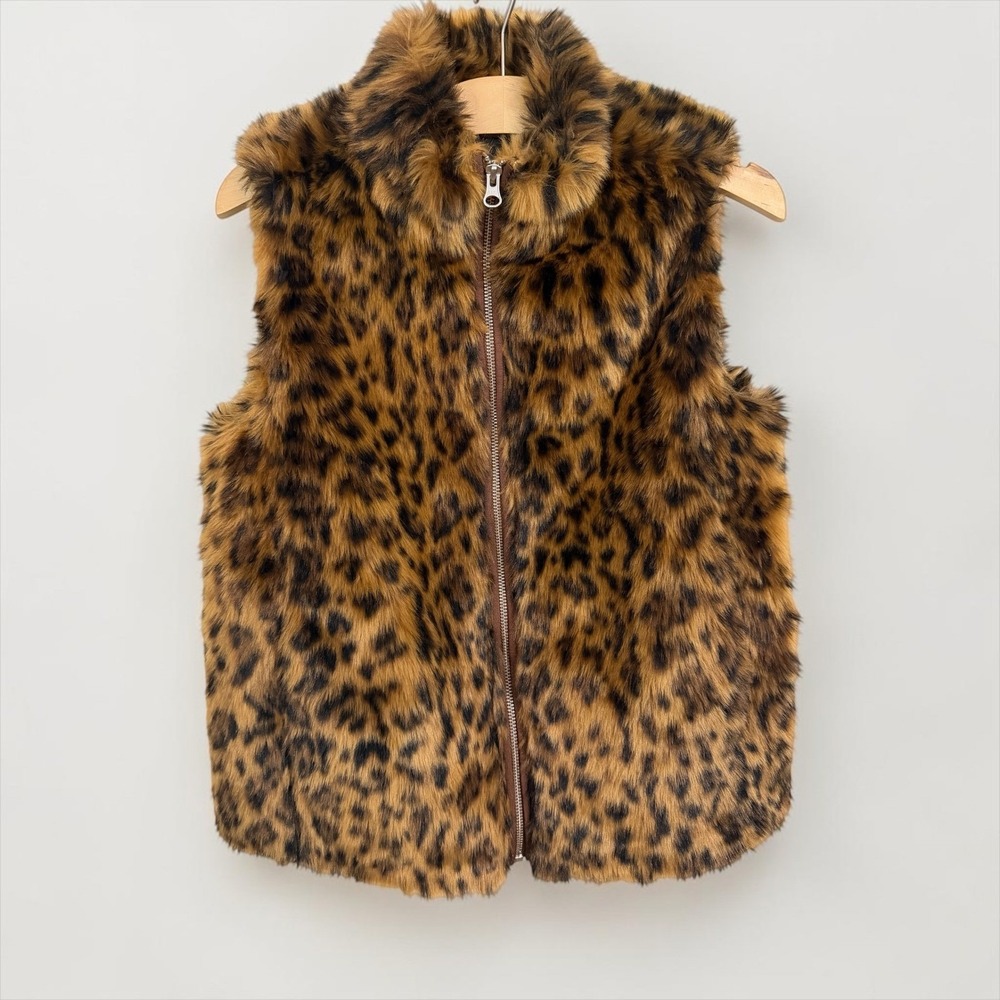 J.Crew Petite XS Leopard Print Faux Fur Zip Up Vest Brown & Black PXS Winter
